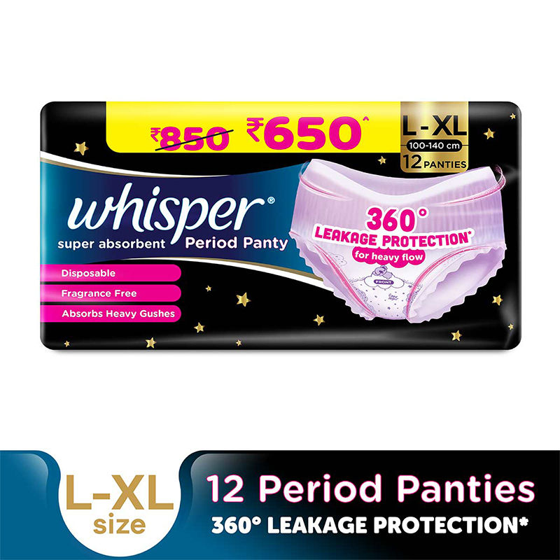 Super Absorbent Period Panty, 12 L-XL Pants, 360 Degree Leakage Protection for Heavy Flow