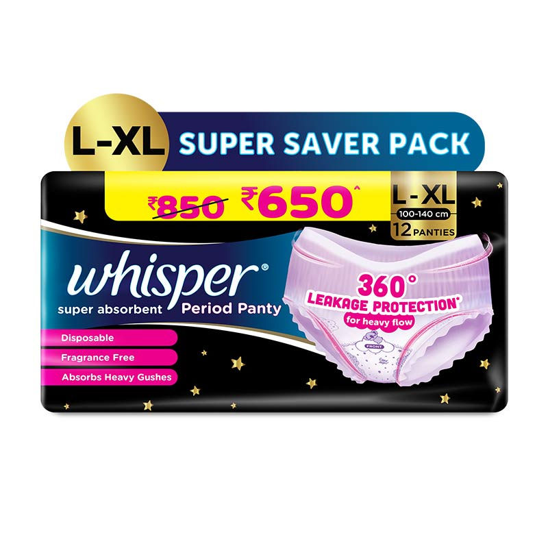 Super Absorbent Period Panty, 12 L-XL Pants, 360 Degree Leakage Protection for Heavy Flow