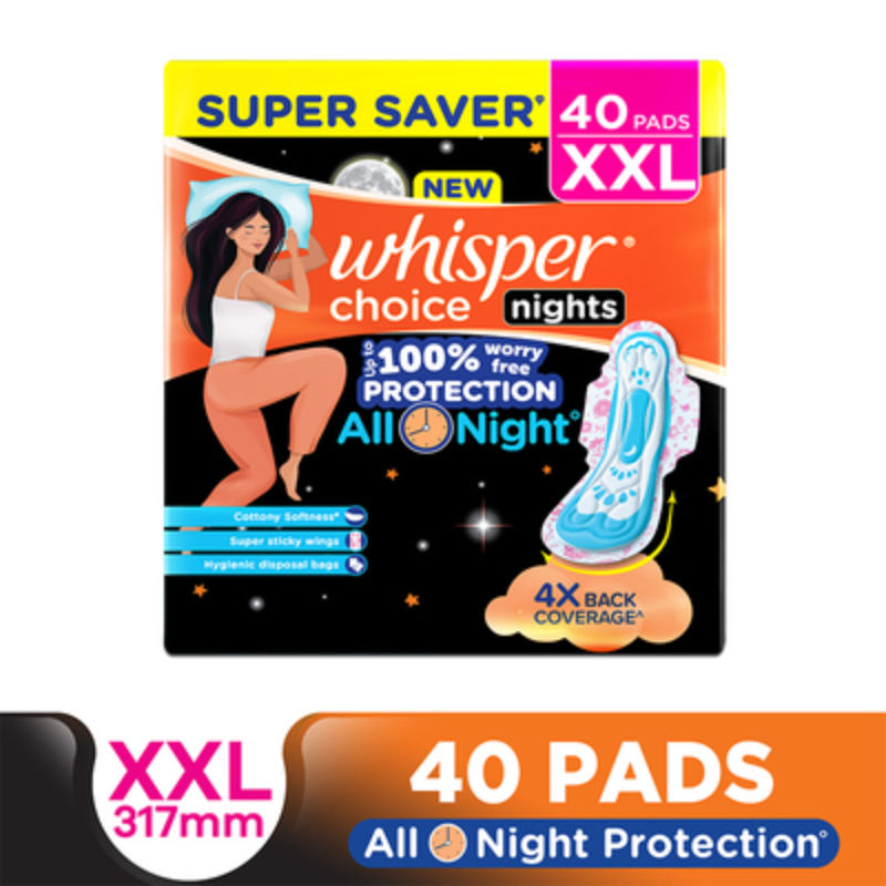 Choice Nights, 40 XXL Pads, Gives Up to 100% worry-free protection all night