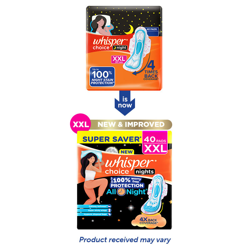Choice Nights, 40 XXL Pads, Gives Up to 100% worry-free protection all night