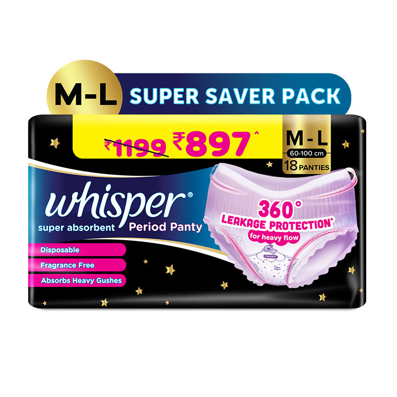 Super Absorbent Period Panty, 18 M-L Pants, 360 Degree Leakage Protection for Heavy Flow