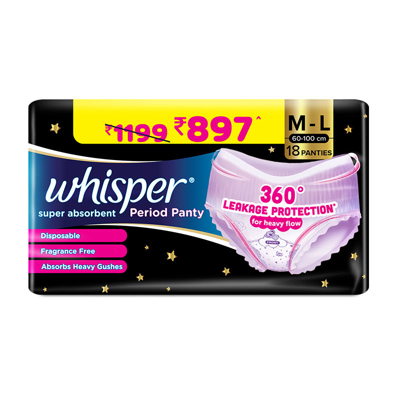 Super Absorbent Period Panty, 18 M-L Pants, 360 Degree Leakage Protection for Heavy Flow