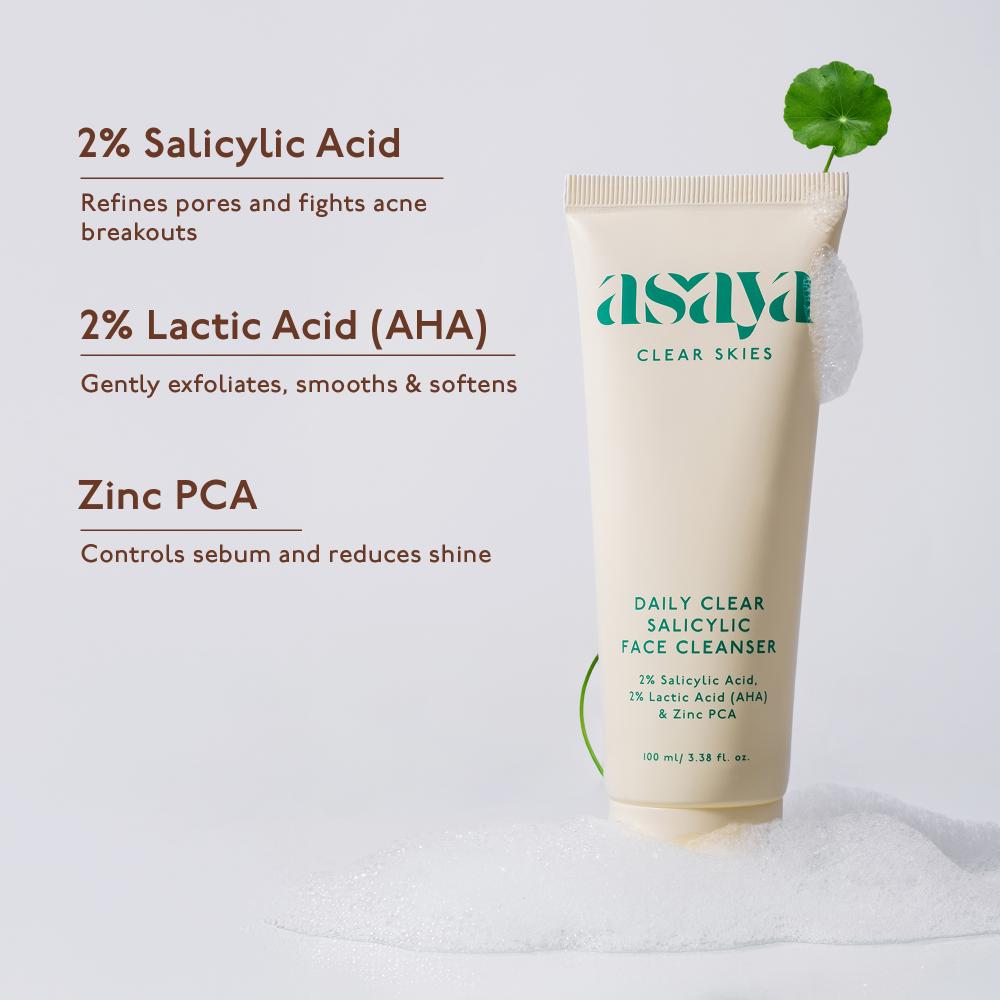 Daily Clear 2% Salicylic Acid Face Wash for Oily & Acne-Prone Skin with Lactic Acid & Zinc PCA