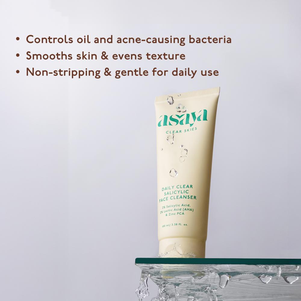 Daily Clear 2% Salicylic Acid Face Wash for Oily & Acne-Prone Skin with Lactic Acid & Zinc PCA