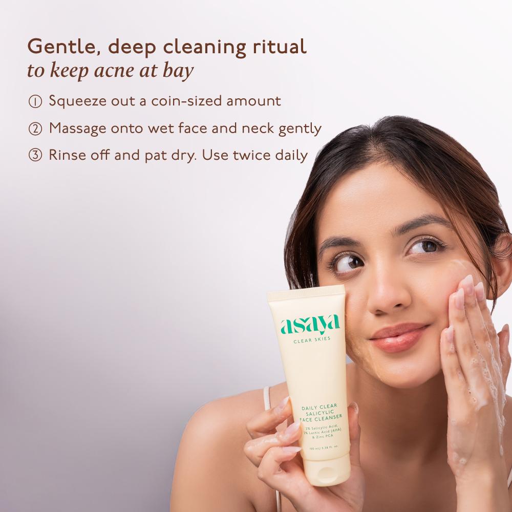 Daily Clear 2% Salicylic Acid Face Wash for Oily & Acne-Prone Skin with Lactic Acid & Zinc PCA