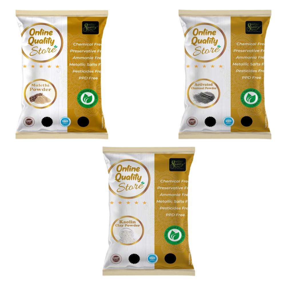 Activated Charcoal, Kaoline Clay Powder & Mulethi Powder for Hair & Skin