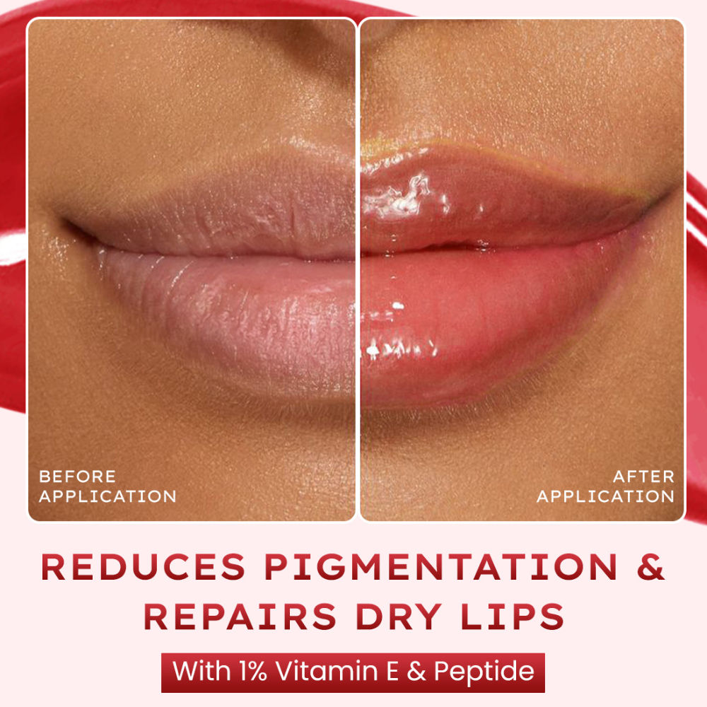 Tinted Lip Balm, Brightens Dark & Dry Lips - 1% Vitamin E, Peptide & Squalane - Jelly Glaze