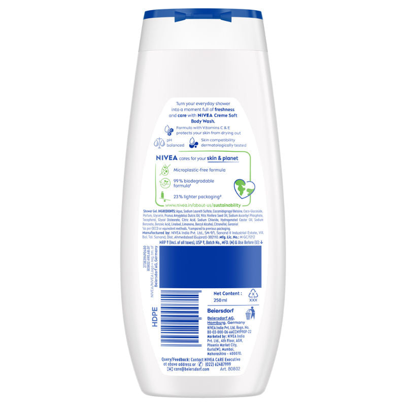 Body Wash- Creme Soft Naturally Clean & Healthy Skin Natural Almond Oil