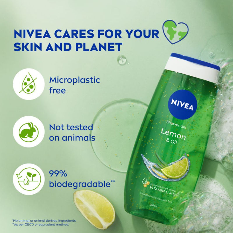 Body Wash, Lemon & Oil Shower Gel, Pampering Care & Refreshing Scent of Lemon