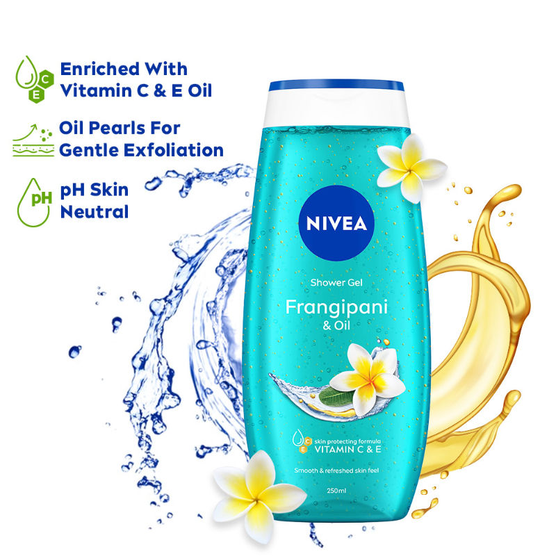 Body Wash, Frangipani & Oil Shower Gel, Pampering Care & Refreshing Scent of Frangipani Flower