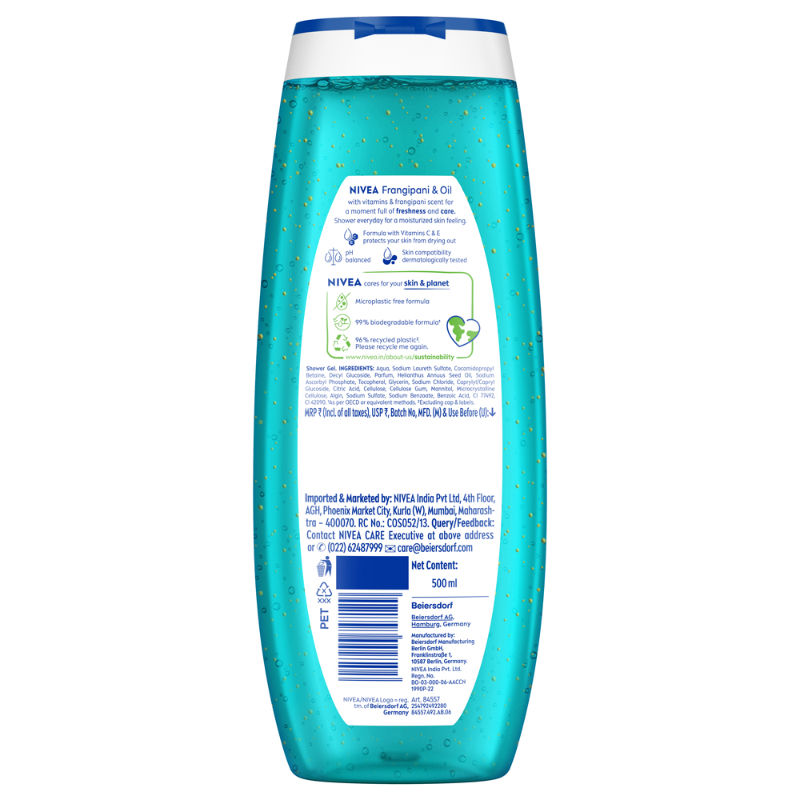 Body Wash, Frangipani & Oil Shower Gel, Pampering Care & Refreshing Scent of Frangipani Flower