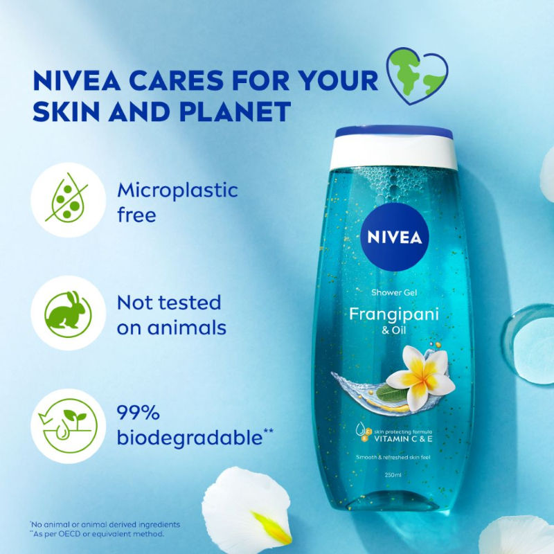 Body Wash, Frangipani & Oil Shower Gel, Pampering Care & Refreshing Scent of Frangipani Flower