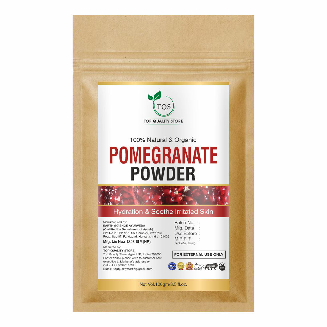 Natural Pomegranate Peel Powder For Skin & Hair Care Supports Acne & Anar Powder