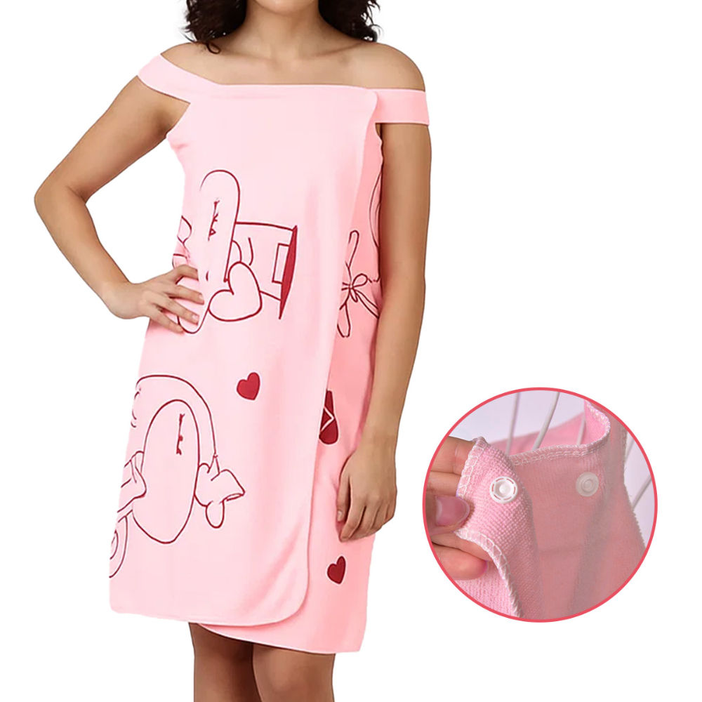 Microfiber Bath Wrap Towel Wearable Cloth Bathrobe for Spa Beach Bathing Shower (Pink)