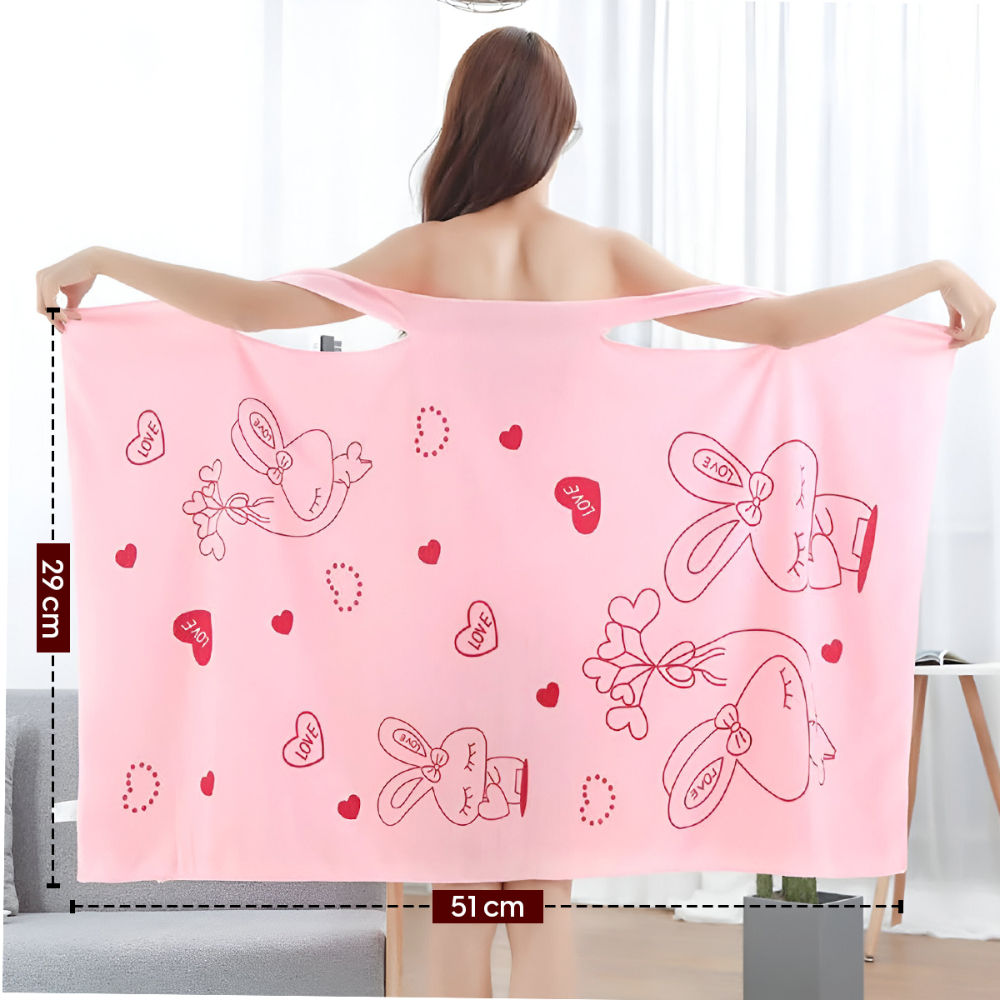Microfiber Bath Wrap Towel Wearable Cloth Bathrobe for Spa Beach Bathing Shower (Pink)