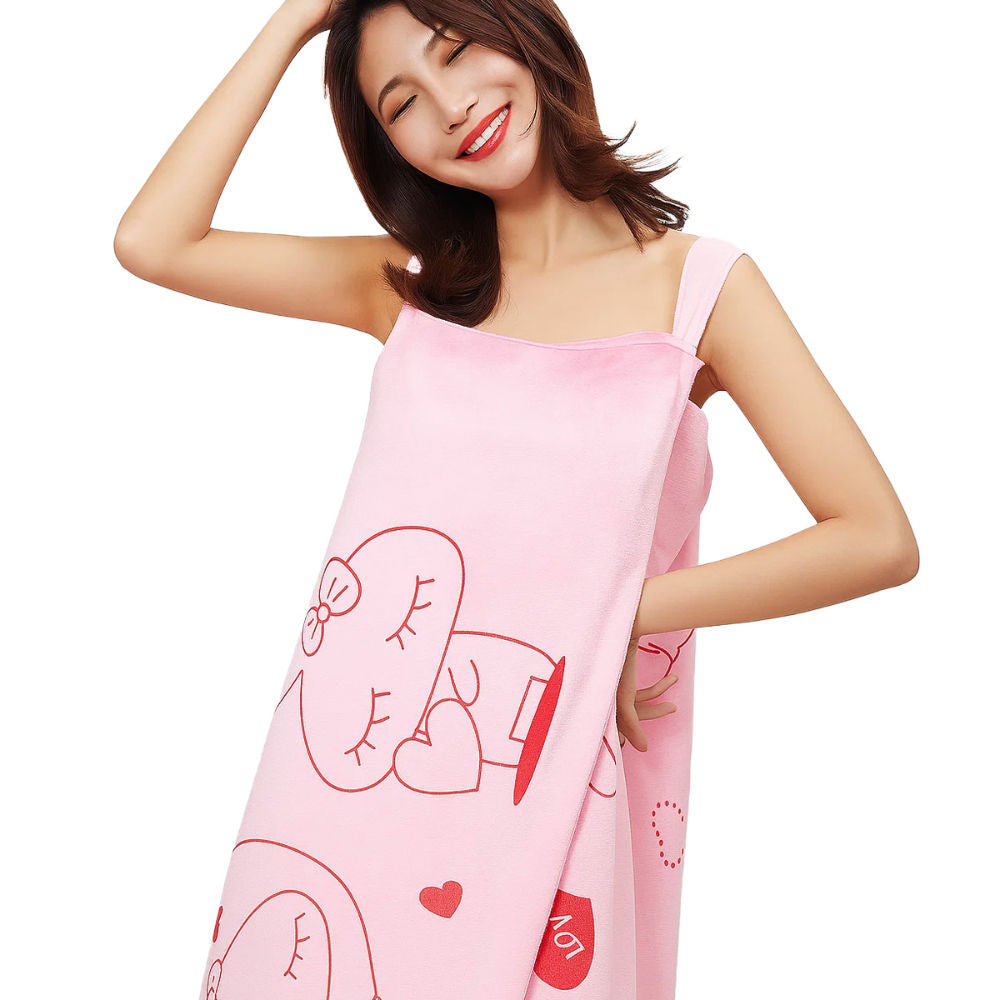 Microfiber Bath Wrap Towel Wearable Cloth Bathrobe for Spa Beach Bathing Shower (Pink)