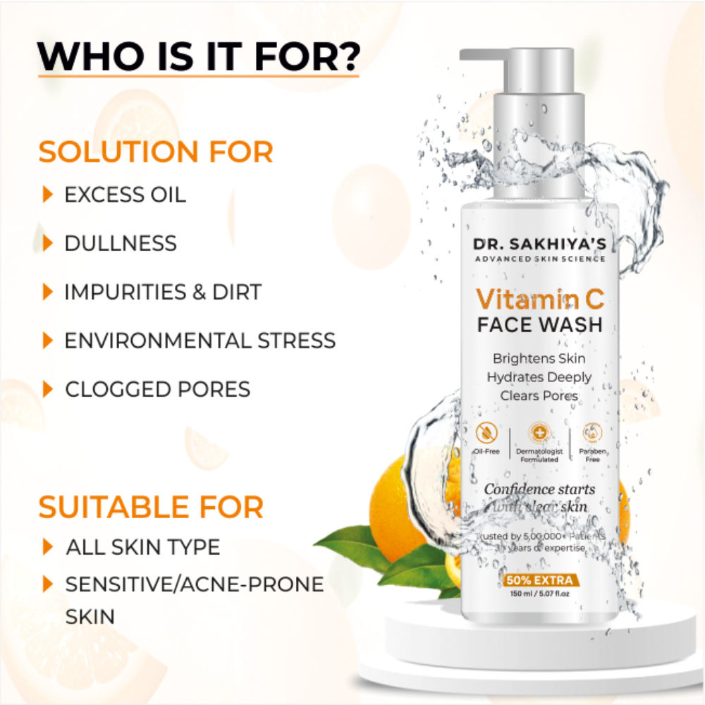 Vitamin C Face Wash Daily Glowing and Brightening Cleanser with Antioxidants