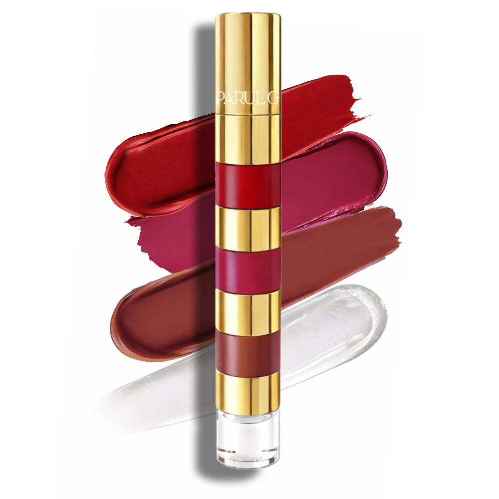 4-in-1 Bold Shade Lip Stack - Travel Friendly Matte Liquid Lipsticks with Gloss - Royal Bloom