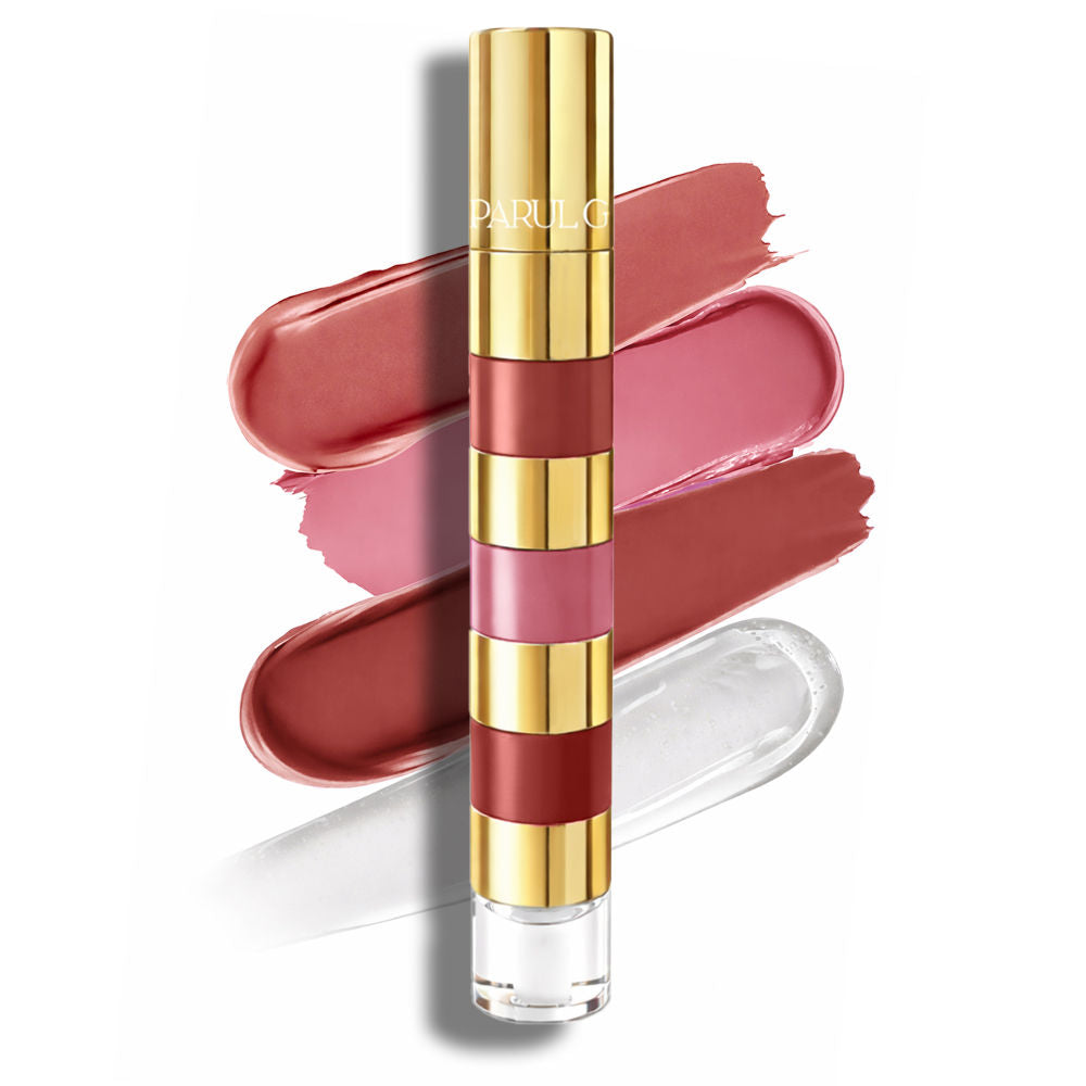4-in-1 Bold Shade Lip Stack - Travel Friendly Matte Liquid Lipsticks with Gloss