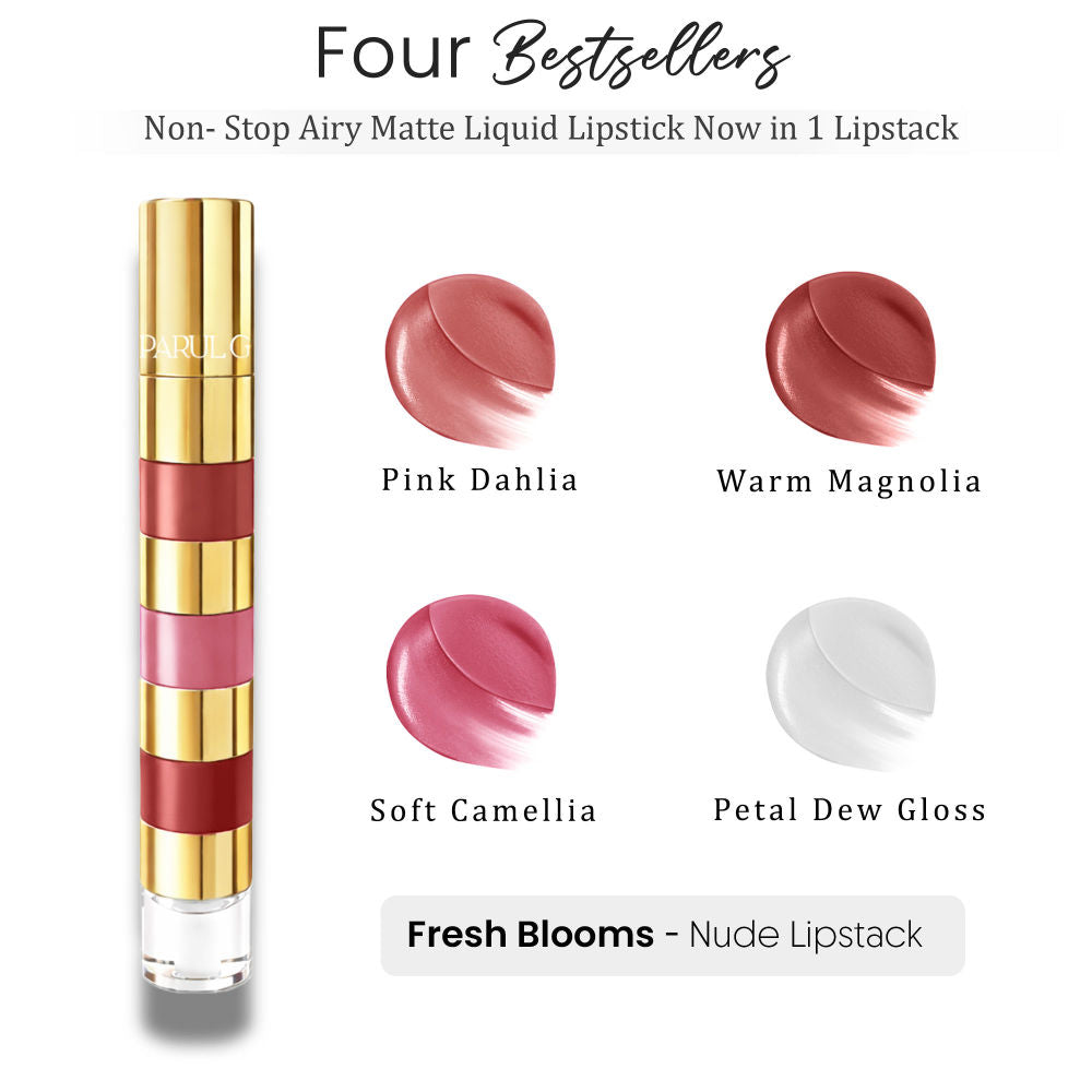 4-in-1 Bold Shade Lip Stack - Travel Friendly Matte Liquid Lipsticks with Gloss