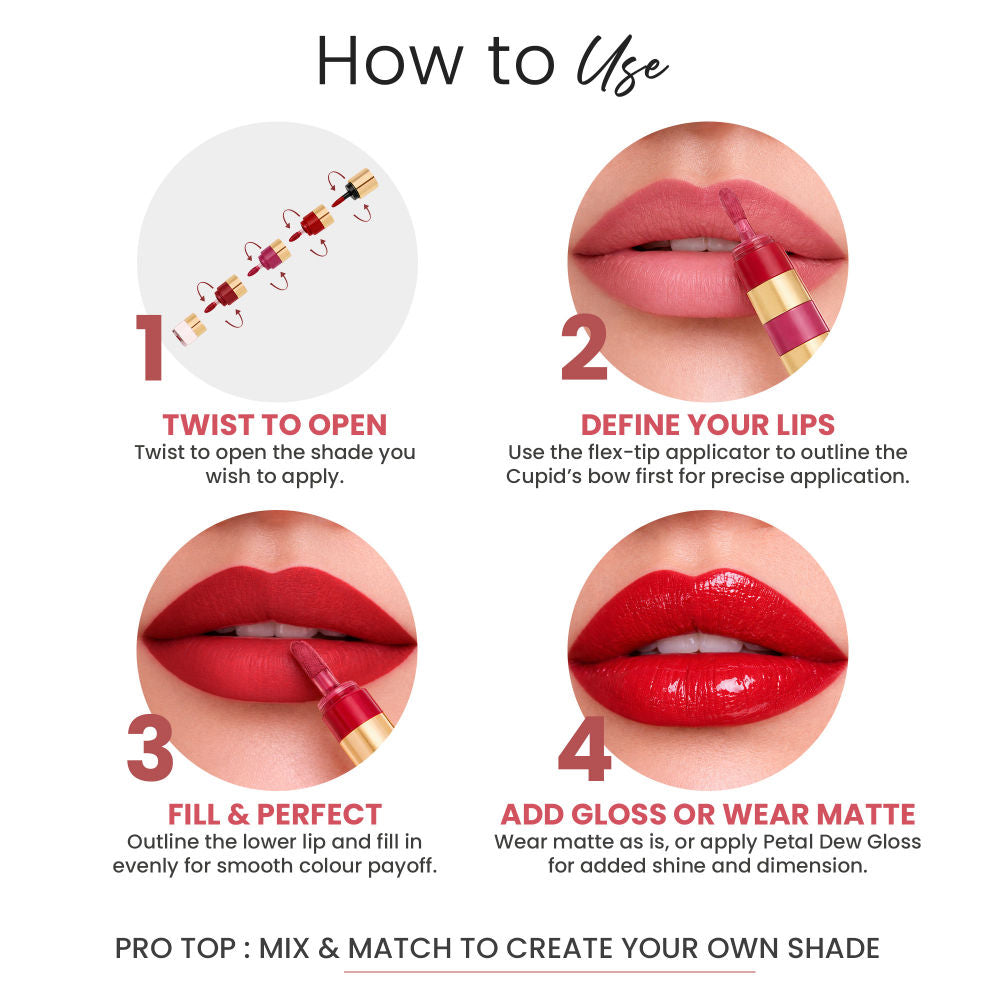 4-in-1 Bold Shade Lip Stack - Travel Friendly Matte Liquid Lipsticks with Gloss
