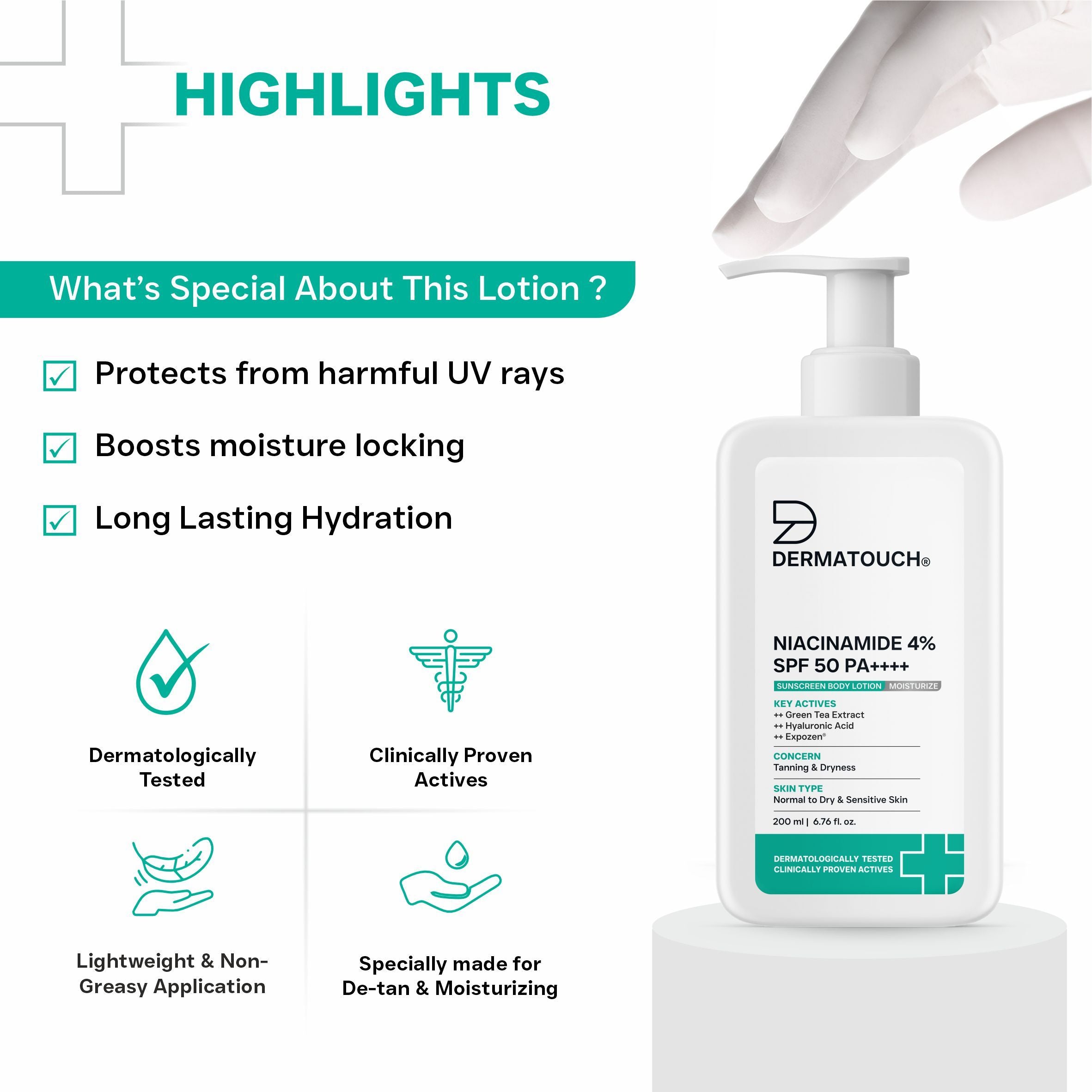 Niacinamide 4% SPF 50 PA++++ Sunscreen Body Lotion for Tanning & Dryness