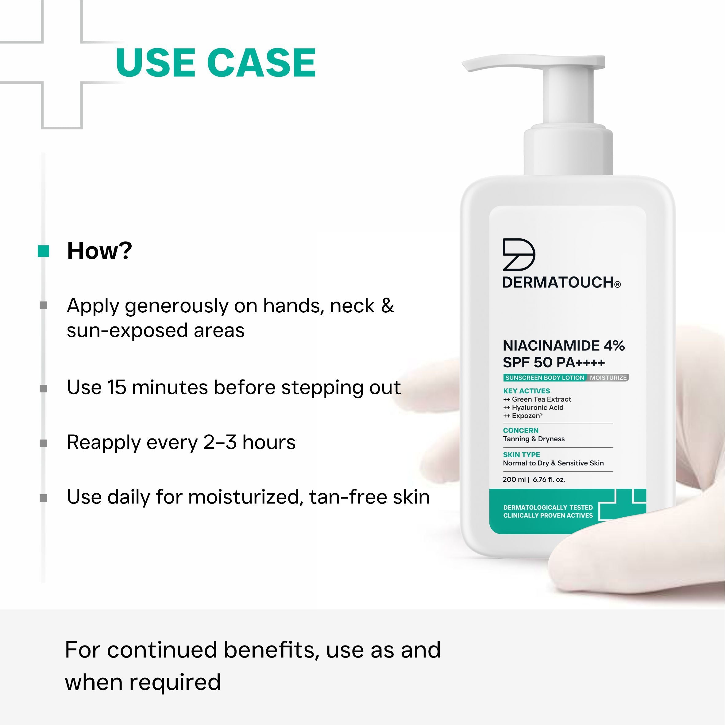 Niacinamide 4% SPF 50 PA++++ Sunscreen Body Lotion for Tanning & Dryness