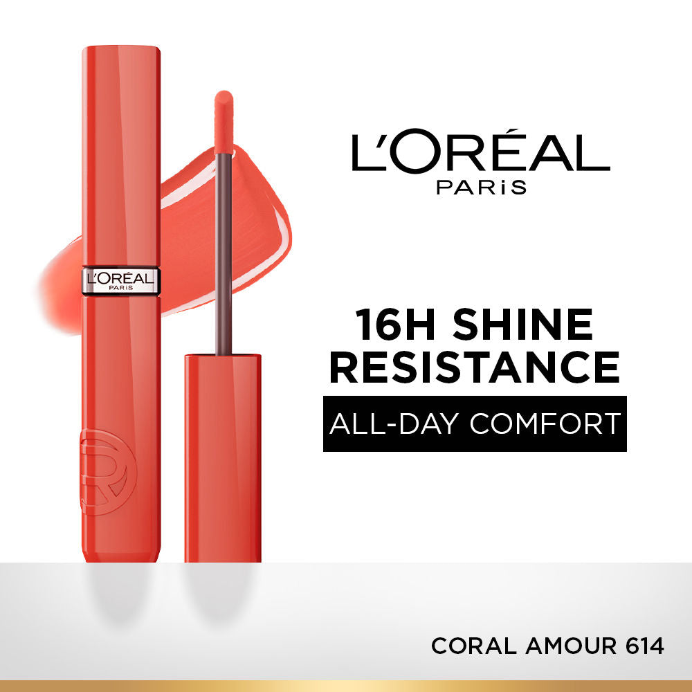 Infallible Laque Resistance Liquid Lipstick, 16H Lacquer Shine - 614 Coral Amour