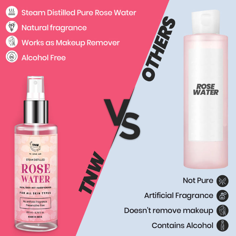 100% Steam Distilled Rose Water Face Toner Spray Gulab Jal Hydration