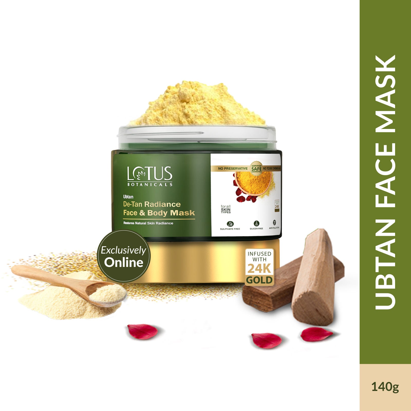 Ubtan De-Tan Radiance Face And Body Mask,Infused with 24K Gold,Reduce Skin Tanning