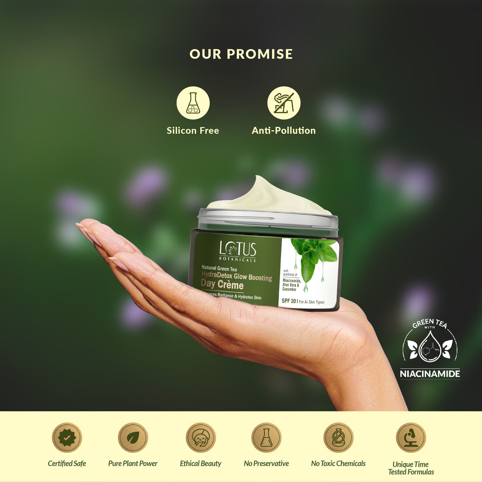 Natural Green Tea HydraDetox Glow Boosting Day Face Cream SPF 20 With Niacinamide