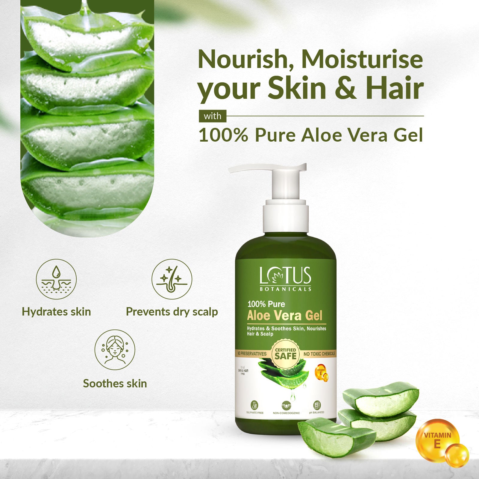 100% Pure AloeVera Gel with Vitamin E, Soothing Gel For Skin & Hair, All Skin Types