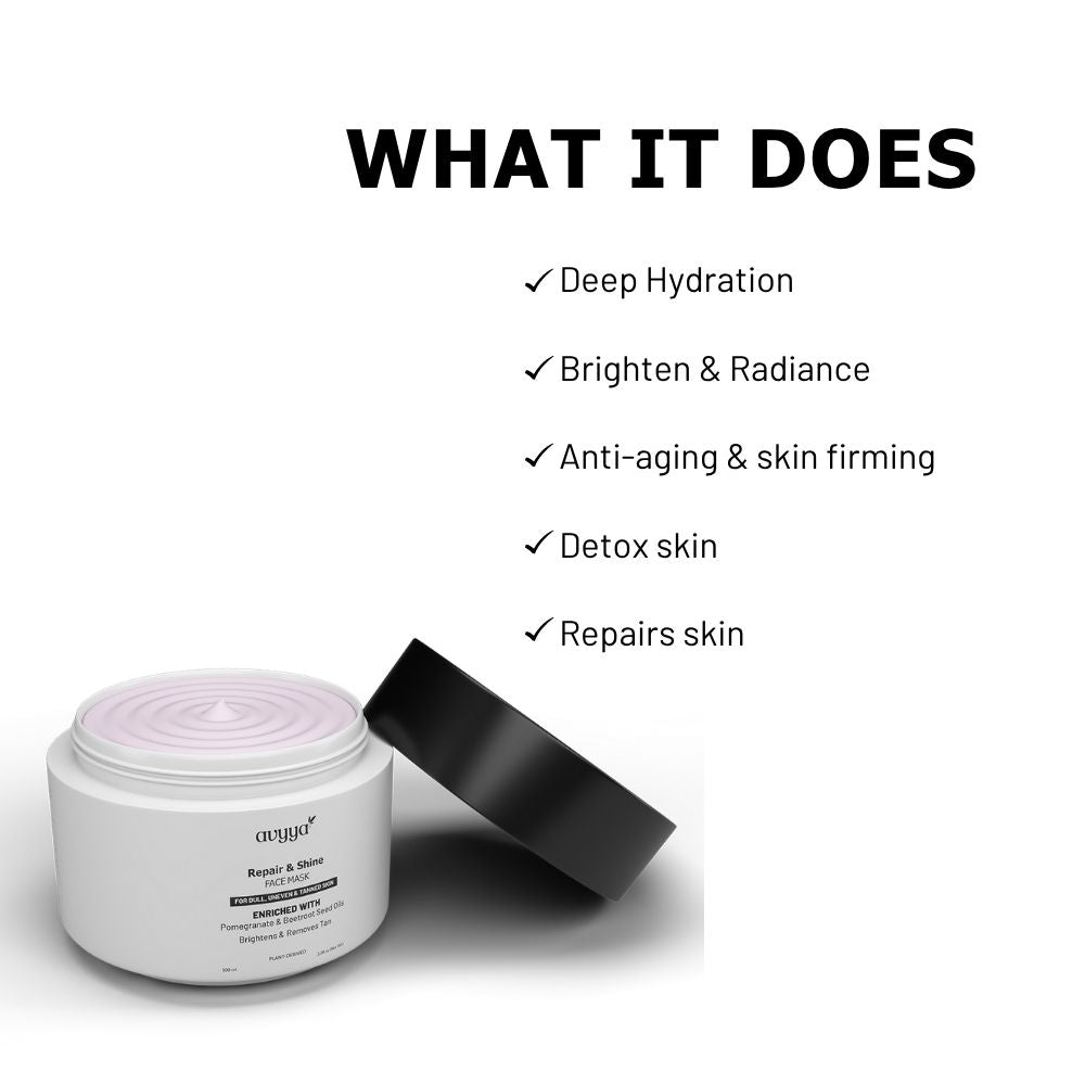 Repair and Shine Face Mask with Pomegranate and Beetroot Oils for Tan, Dark Spots and Glow