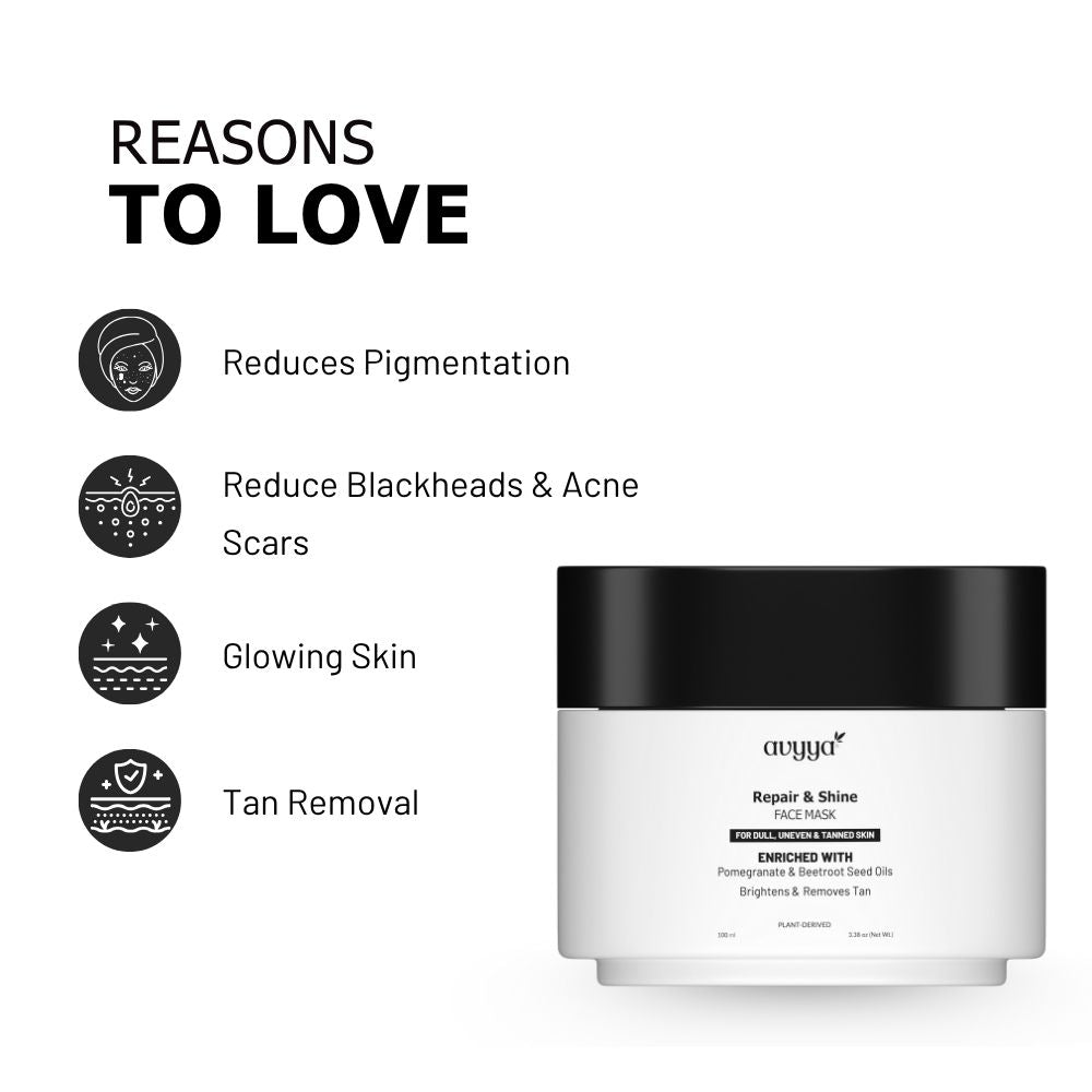 Repair and Shine Face Mask with Pomegranate and Beetroot Oils for Tan, Dark Spots and Glow