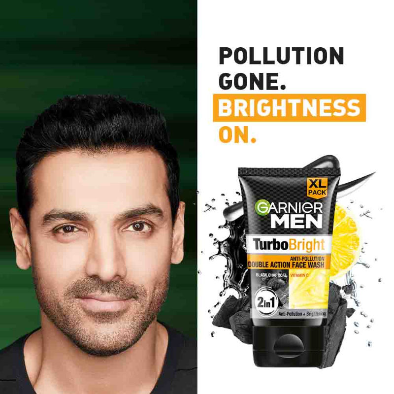 Men Turbo Bright Double Action Face Wash, Deep Cleansing Anti Pollution Face Wash