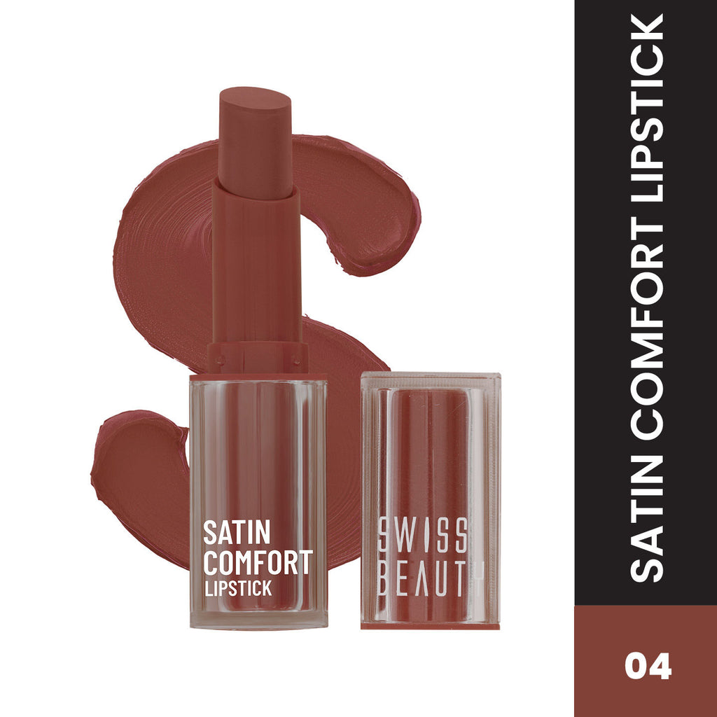 Satin Comfort Smooth Glide, Highly Pigmented , Ultra Hydrating Lipstick - 4 Toasted Brown