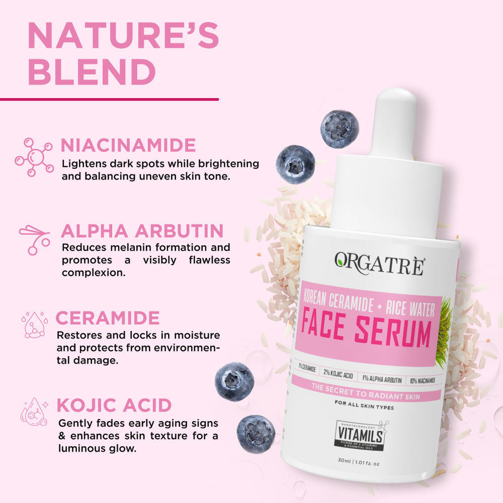Korean Ceramide & Rice Water Face Serum - Hydrates, Brightens & Soothes for Glass Skin