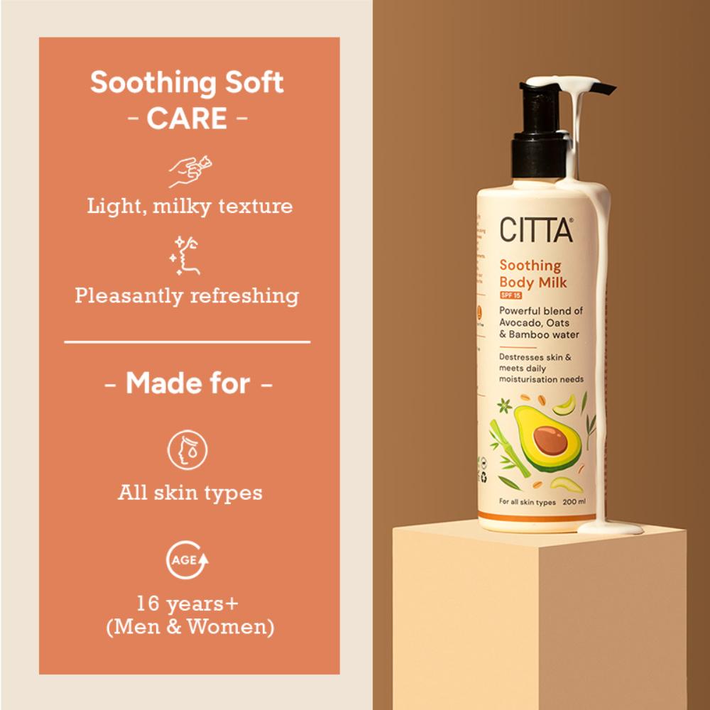 Soothing Body Milk Light Moisturizing Lotion Spf15 With Avocado, Oats & Bamboo Water
