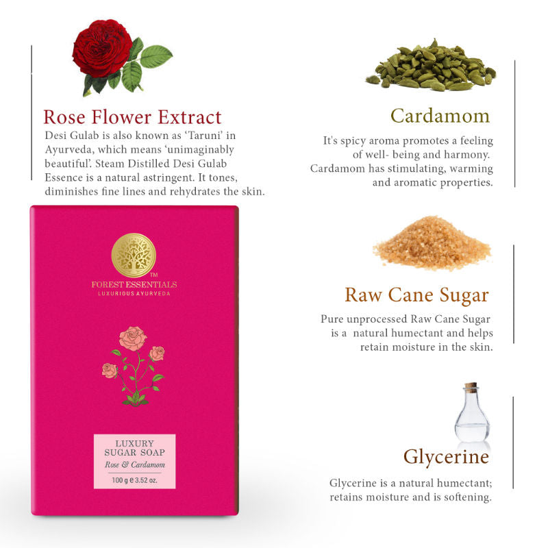 Luxury Sugar Soap Rose & Cardamom - Ayurvedic Handmade Natural Bath Soap