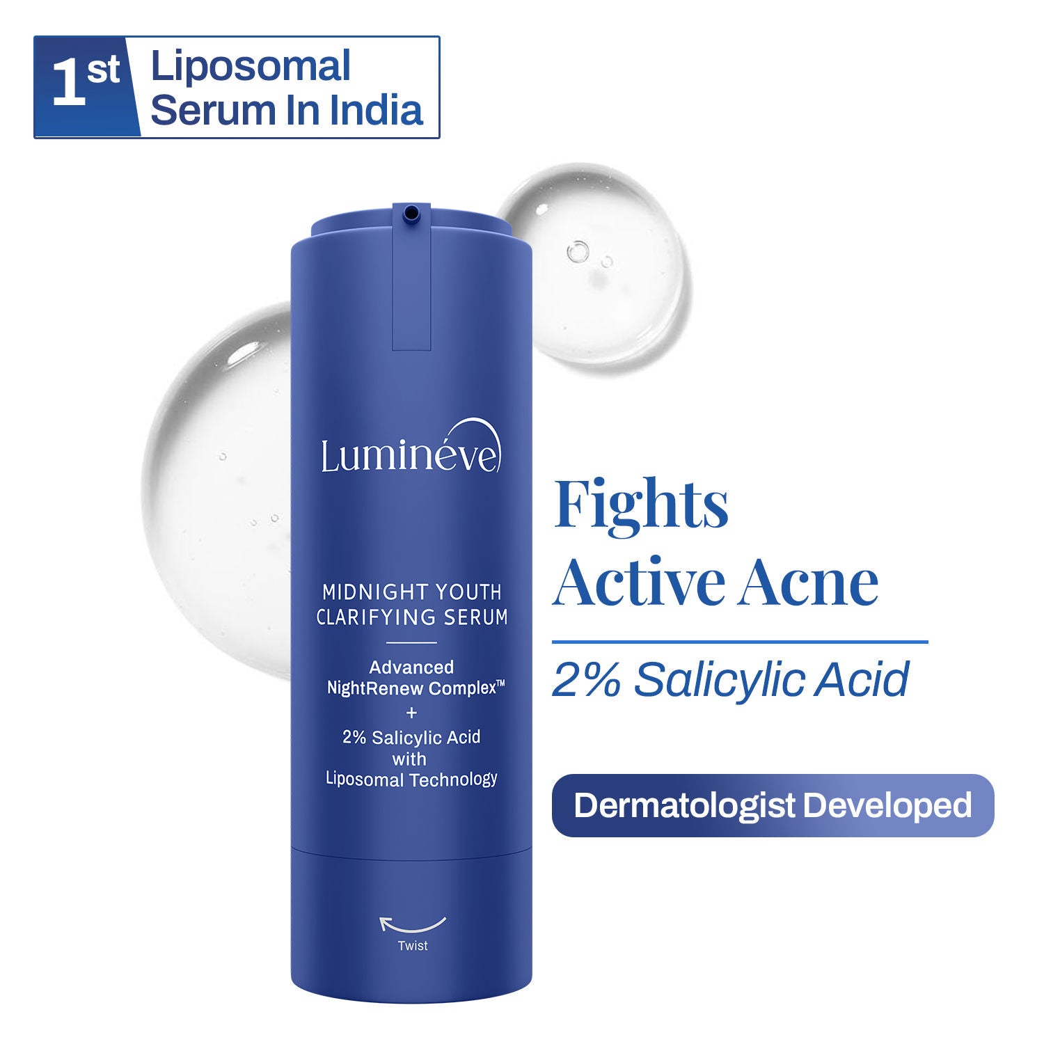 2% Salicylic Acid Face Serum for Active Acne & Pores with Advanced NightRenew Complex