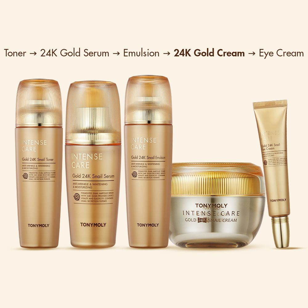 Korean Intense Care Gold 24K Snail Cream with Niacinamide to Brighten & Firm Dry,Dull Skin