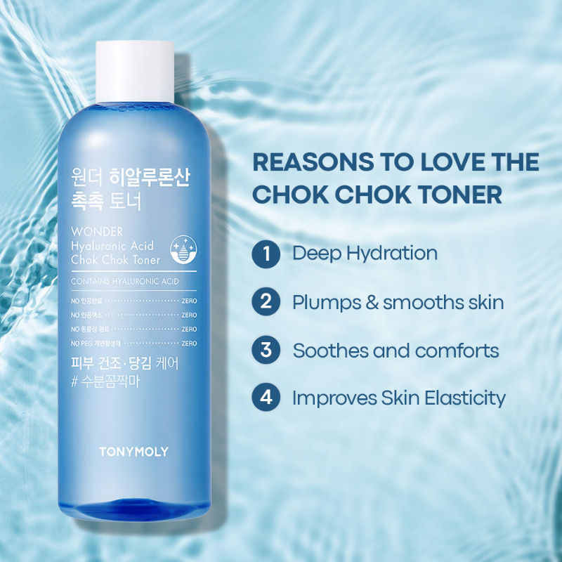 Korean Wonder Hyaluronic Acid Chok Chok Toner to Hydrate, Plump Skin & Smooths Wrinkles