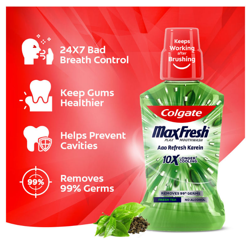 Maxfresh Plax Antibacterial Mouthwash, Fresh Tea