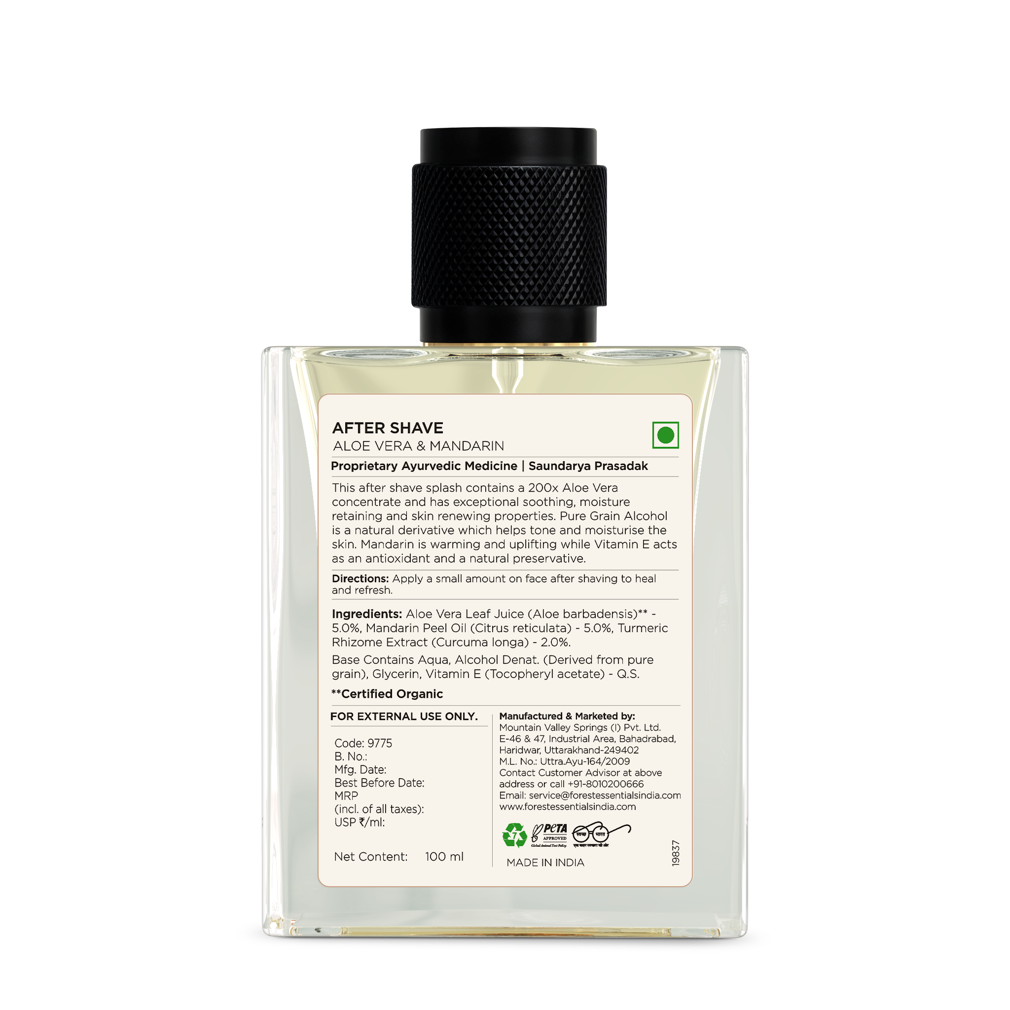 Aftershave Spray Splash with Aloe Vera & Mandarin - Refreshing Toner Aftershave