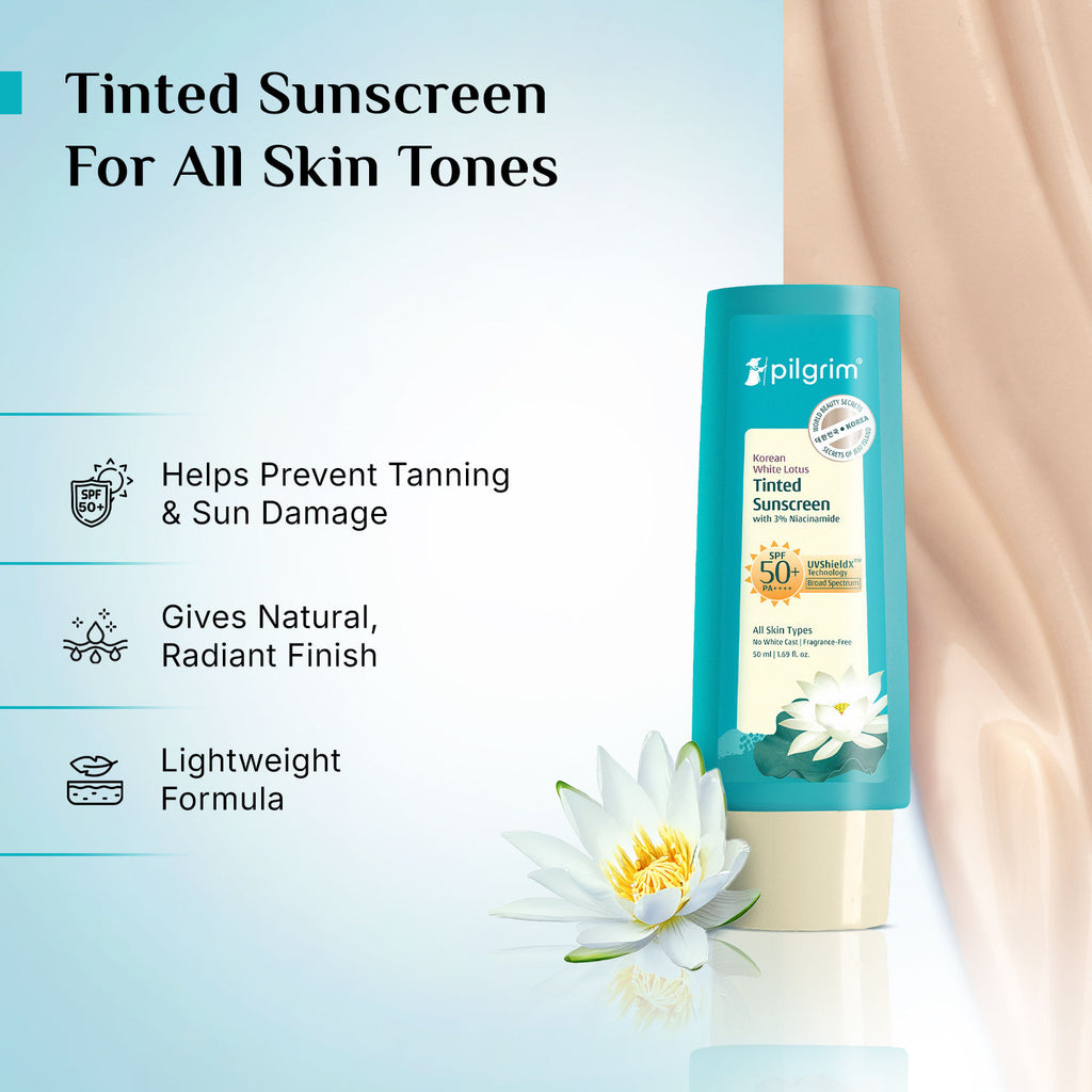Korean White Lotus Tinted Sunscreen SPF 50+ PA++++ With 3% Niacinamide