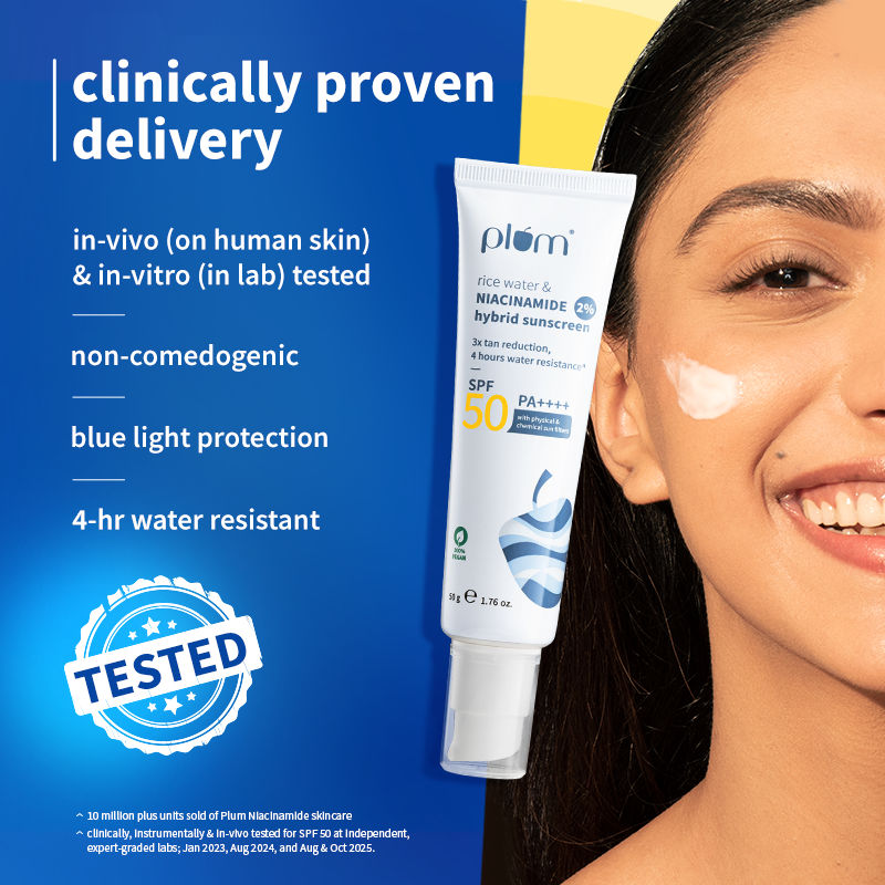 2% Niacinamide & Rice Water SPF 50 PA+++ Sunscreen, Fades Tan, For Oily To Dry Skin Type