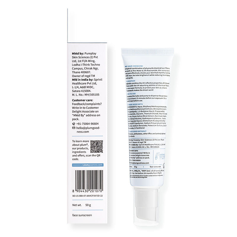 2% Niacinamide & Rice Water SPF 50 PA+++ Sunscreen, Fades Tan, For Oily To Dry Skin Type