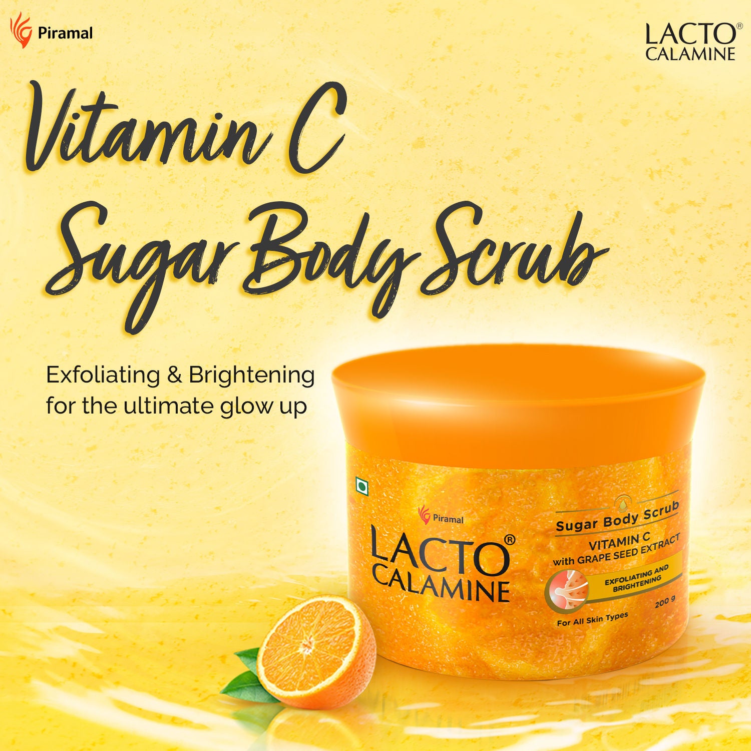 Vitamin C Sugar Body Scrub, Mild Exfoliation+Glowing Skin Scrub, With Glycolic Acid