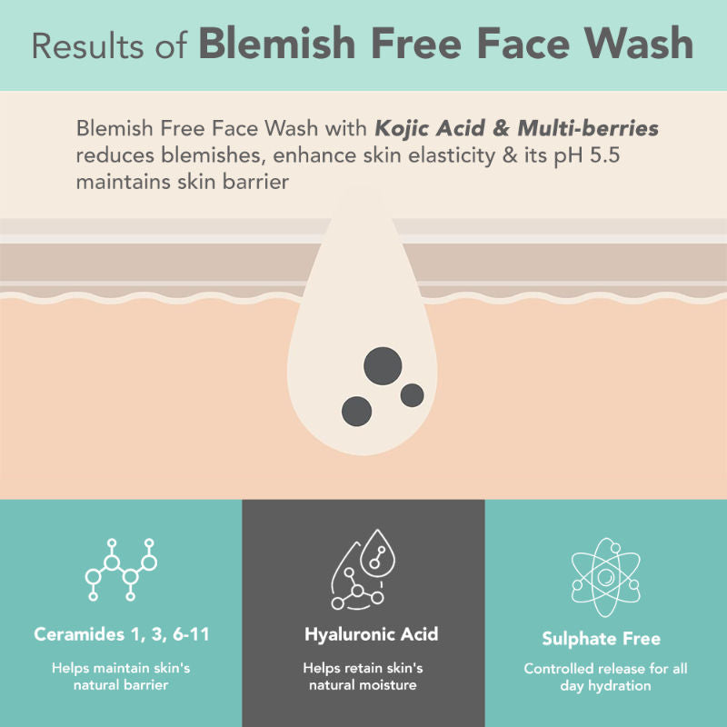 Lotus DermaBotanics Kojic Acid + Multi Berry Blemish-Free Face Wash, pH5.5, For Sensitive Skin
