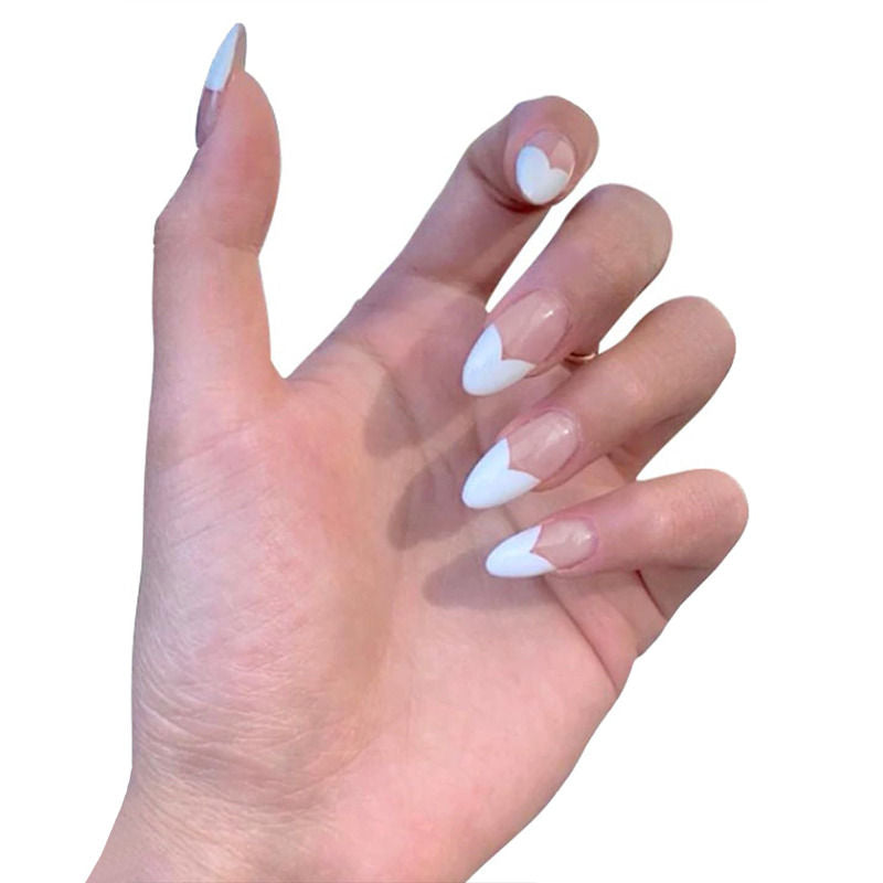 Transparent Bottom Nail with White Color Design on the Top Press On Nails